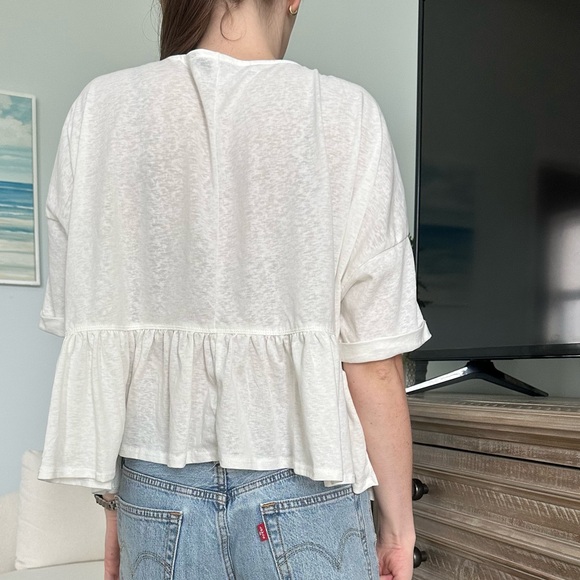 White Button Down Ruffle Top - Picture 3 of 6